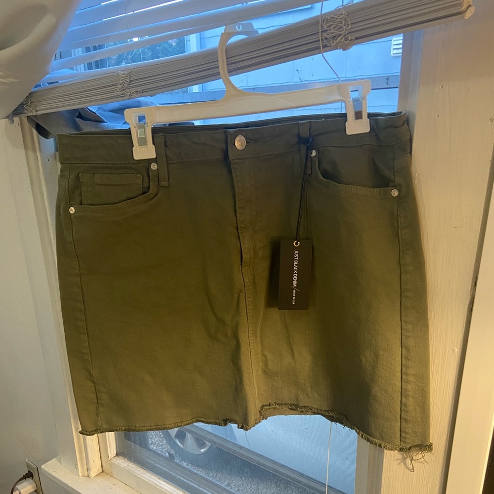 Olive green denim skirt